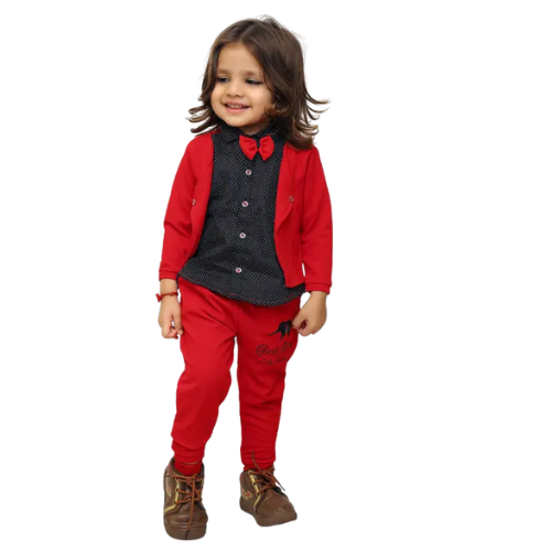 Kid's 3 Piece Clothing set  For Boy (Red)